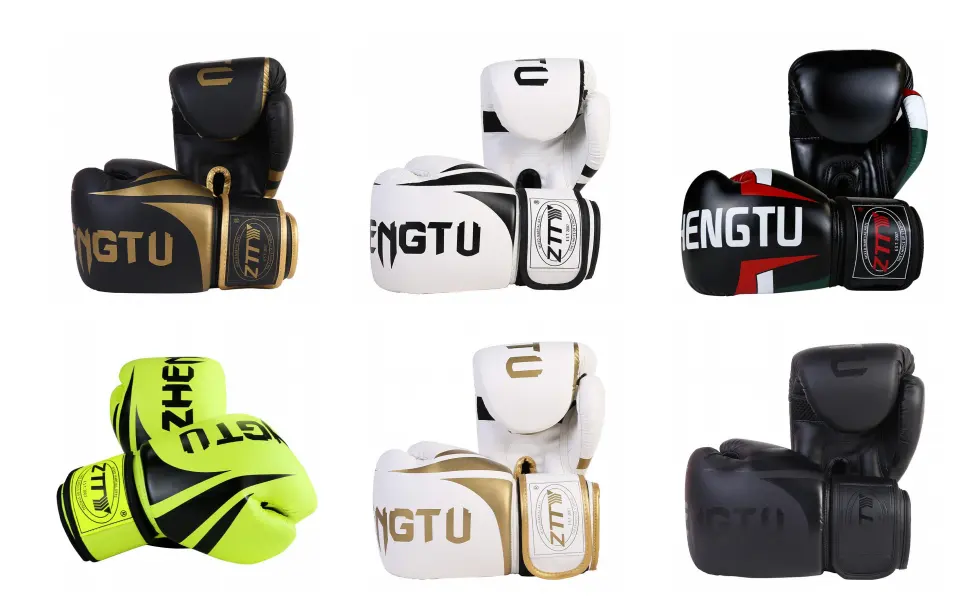 Guantes de boxeo de alta calidad para adultos, color negro, 12oz, profesional, con cordones, de cuero, logo personalizado