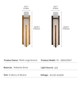 Applique murale moderne en albâtre, luminaire rectangulaire de luxe pour couloir d'hôtel, en pierre naturelle et laiton, grande applique LED Malik - Product Image 4
