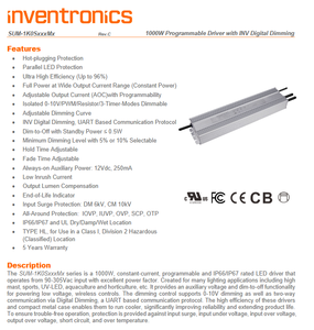 อินเวนโทรนิคส์ SUM-1K0S400MG ไดร์เวอร์ LED แบบตั้งโปรแกรมได้ 1000W 320‑4000mA 175‑312V IP67 0‑10V PWM INV การหรี่แสงแบบดิจิตอลคงที่ - Product Image 2