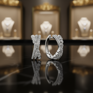 Orecchini a Cerchio in Cristallo Cajeev Placcati in Oro Bianco e Rodio con Incastonatura a Canale, Stile Classico per Uso Quotidiano Femminile - Product Image 2