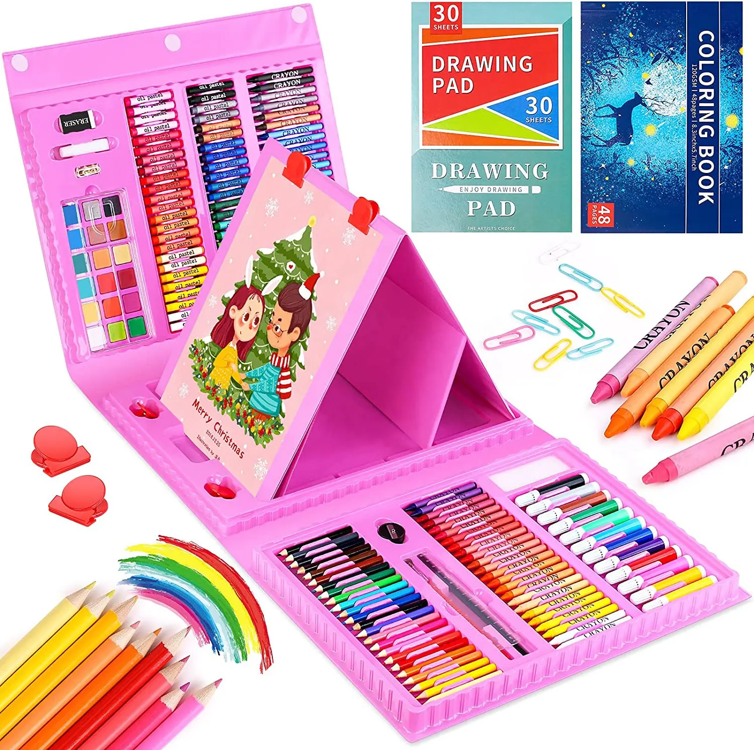 Paquete de 222 Kits de dibujo para niños, niñas y adolescentes, kit de arte para principiantes, funda con caballete plegable, almohadilla para bocetos