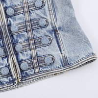 Veste en jean ajustée pour femme, style hussarde, avec fermeture boutonnée, couleur unie