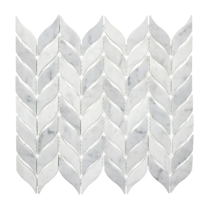 Sunwings Recycled Glass Mosaic Tile | Stock in US | White Carrara Leaf Marble Looks Mosaics Wall And Floor Tile