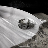 Couronne Vintage Croix Bague Ouverte Élégant Bijoux en Cuivre pour Anniversaire Personnalisé Niche Dark Style-X