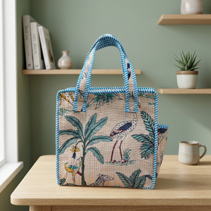 Sac fourre-tout en toile de coton imprimé bohème, grande capacité, forme rectangulaire, pour voyage et extérieur, pliable, design cousu - Product Image 3