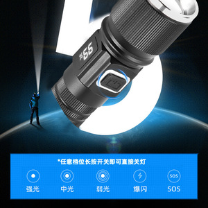 Lampe torche télescopique à zoom rechargeable en alliage d'aluminium avec chargement Type C et affichage numérique du niveau de batterie LED - Product Image 3