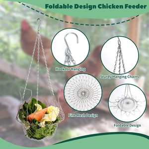 HEYBO Hanging Chicken Feeder Faltbarer 9-Zoll-Hühnergemüse-Obst-Fütterungskorb mit hängender Kette für Chicken Snack Rack - Product Image 2