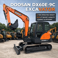 Excavatrice sur chenilles hydraulique miniature d'occasion DOOSAN DX60E-9C, 6 tonnes, modèle original DX60 E-9C