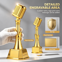 Plaques de trophées en résine dorée polie écologiques, directement de l'usine, pour microphones, gravées sur mesure en gros, prix compétitif