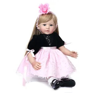 60CM high quality princess toddler doll reborn baby girl doll with ultra long blonde hair Christmas Gift collectible doll