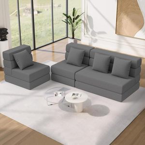 Modular <b>Sofa</b> Bed L-Shape Gray Foam Foldable Convertible For <b>Small</b> Apartments - Product Image 1