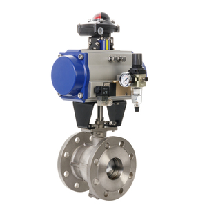 บอลวาล์วหน้าแปลนสแตนเลส CF8M DN80 PN16 พร้อมตัวกระตุ้นลม - Product Image 1