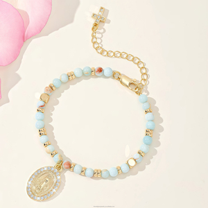 Bracciale <span class=keywords><strong>Rosario</strong></span> da Donna in Pietra Naturale Geometrica Religiosa San Juan Guadalupe Placcato Oro 14K con Perline - Regalo - Product Image 3