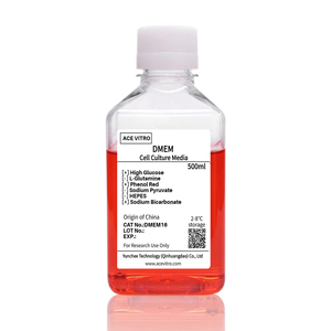 Réactifs de laboratoire ACE VITRO OEM DMEM à haute teneur en glucose avec Phénol Rouge sans L-Glutamine, HEPES, Pyruvate de sodium pour la culture cellulaire - Product Image 1