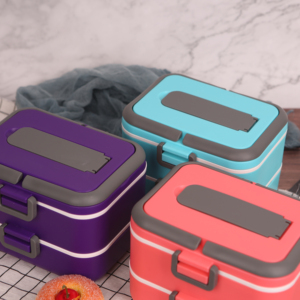 Hai Lớp Nhựa Nhiệt Bảo Quản Hộp Ăn Trưa Hộp Nhựa Vuông Có Tay Cầm - Product Image 3