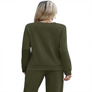 Conjunto de Salón de Dos Piezas para Mujer de Punto Acanalado de Spandex/Algodón: Top de Manga Larga con Cuello Redondo y Pantalones de Pierna Ancha, Color Sólido, Ligero - Product Image 5