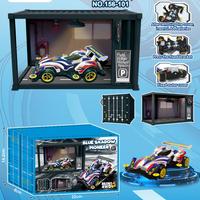 Blocs de construction DIY, garage miniature pour voitures avec lumières LED, conteneur empilable, scène de course Mini 4WD, modèle de voiture jouet pour enfants et adultes