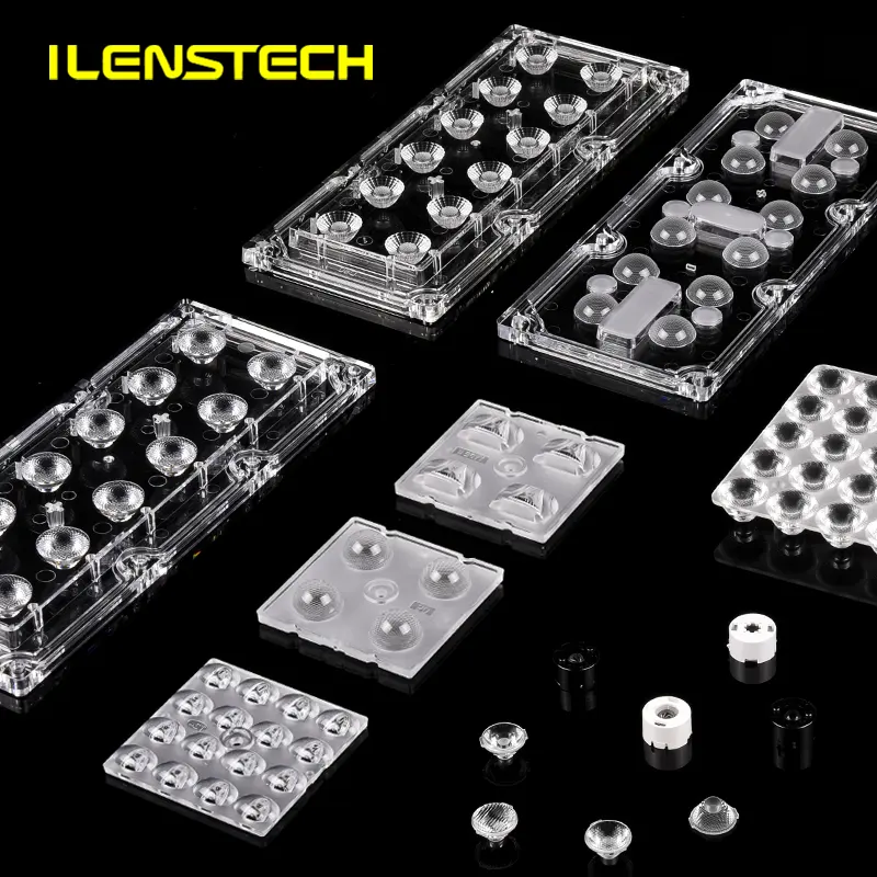 Ilenstech led lens 10/15/25/30/45/60/15x60 graus óptica secundária de plástico/lente pmma lentes led ópticas com fita adesiva BE