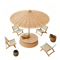 Parasol de jardin en rotin tissé à la main, parasol d'extérieur pour villa, hôtel, piscine, resort, patio avec table d'appoint en teck
