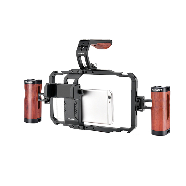 Universal Phone Video Rig Cage with Handles & Power Bank Clip Aluminum Alloy Handheld Phone Video Grip for iPhone and Android