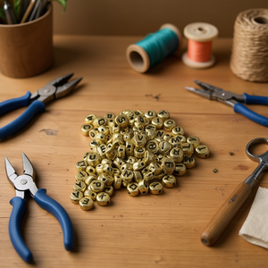 Perline con lettere Ilan oro 4x7mm per artigianato 17g - Product Image 2