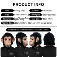 Masque en latex amusant de singe aux cheveux noirs pour fête, rassemblement, costume d'Halloween, mascarade, jouet amusant, accessoire d'événement