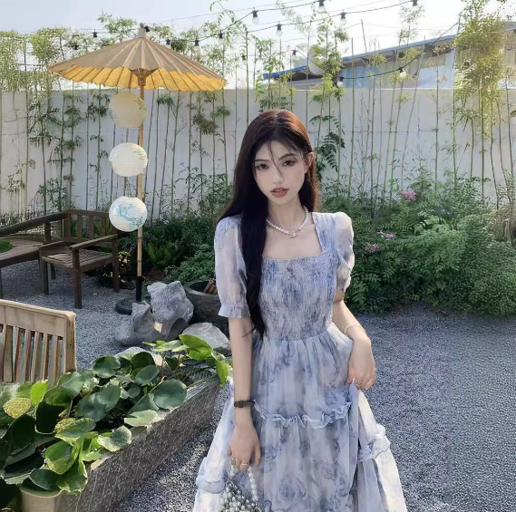 sachin and babi light blue dress Black Korean Style Womens Floor-Length Chiffon Dress with Pearl Beading and  Mesh Patchwork, Short Sleeve, O-Neck, Natural Waistline from Dhgate Basic &  Casual Dresses main image 0