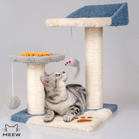 Arbre à chat design patte de chat avec velours Teddy et corde en sisal, plateforme à 2 niveaux, jouets suspendus, bicolore