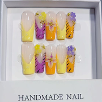 351-355 Faux ongles à presser 3D faits main motif fleurs cercueil, 10 pièces