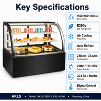 Vitrine de présentation de pâtisserie et de desserts commerciale à 2 portes en verre incurvé de 700 L avec refroidissement par air LED et dégivrage automatique pour café