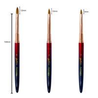 Kuas Lukis 3D Kolinsky/Nylon 100% dengan Logo Kustom, Gagang Logam Gradasi Merah Tua, Kuas Lukis Nail Art 3D untuk Hiasan Kuku Bunga