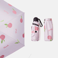 Parapluie de voyage manuel classique à motif de fruits imprimé numériquement, protection solaire noire anti-UV, mini parapluie pliable 5 sections