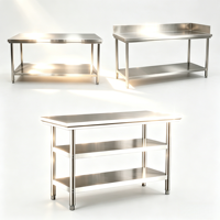 Table de préparation professionnelle en acier inoxydable pour cuisine commerciale avec surface plate, étagère inférieure et pieds tubulaires ronds