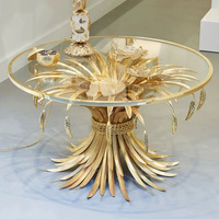 Table à manger ronde en verre avec piétement sculptural en forme d'épi de blé doré, base en acier inoxydable, style italien, pour salle à manger, cuisine, Esstisch