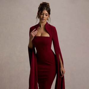 Vestido de Noche para Mujer, Sin Tirantes, Falda Midi, Manga Larga, Capa Desmontable, Color Sólido, Elegante Vestido de Fiesta - Product Image 2