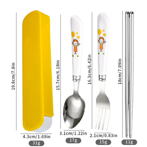 Ensemble de couverts portables écologiques réutilisables pour enfants, idéal pour le camping et les voyages, comprenant fourchette, cuillère et baguettes - Product Image 6