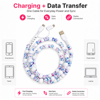 Câble de charge rapide multi-USB 3-en-1 en acrylique blanc et bleu moucheté, accessoires de voiture, vente en gros