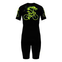 HIRBGOD Herren Premium Kurzarm Tri Anzug Einteiliger Speed Anzug Soul Rider Print Aero Fit Triathlon Set Mit 3D Cycling Pad