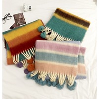 Écharpes d'hiver à rayures multicolores épaisses et poilues avec pompon et châle à pompon