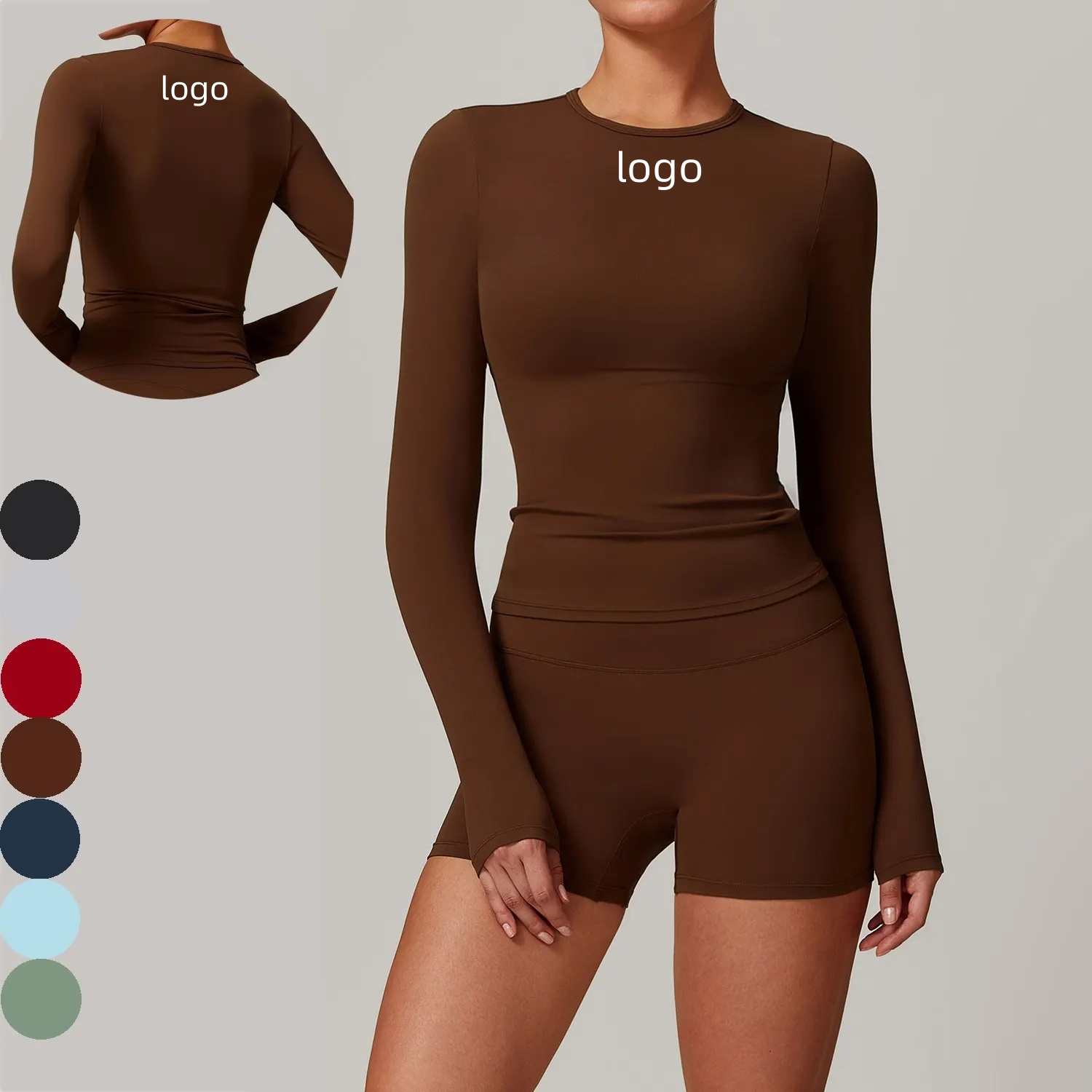 Slim Fit Sports Running Yoga Quick Dry T-shirt Women Round Neck Long Sleeve Plain Colors Breathable Yoga Top