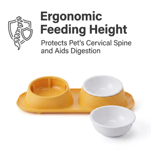 1. Comedero Doble de Melamina/Cerámica de Lujo para Mascotas, Antideslizante, de Alto Brillo, Elegante Comedero Doble de Melamina para Gatos - Product Image 3