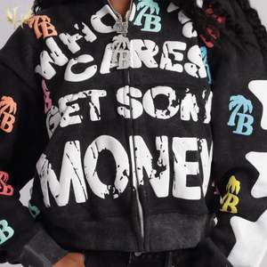 เสื้อมีฮู้ดแบบสวมหัวมีซิปสำหรับผู้ชายเสื้อฮู้ดแบบตัดขอบแบบไร้เชือกทำให้ซีดจากแสงแดดสามารถซักได้3D พิมพ์ลายพัฟ/โฟม - Product Image 3