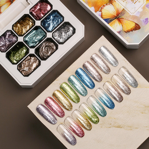 Paleta de Gel Brillante <span class=keywords><strong>Platino</strong></span> Sólido de 9 Colores de Marca Privada con Brillo de Alta Densidad para Salón Profesional - Product Image 1