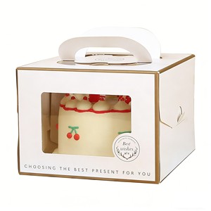 Boîtes d'emballage pour gâteaux autoportantes écologiques de haute qualité avec poignée et fenêtre transparente, en carton robuste, impression vibrante pour <span class=keywords><strong>boulangerie</strong></span> - Product Image 1