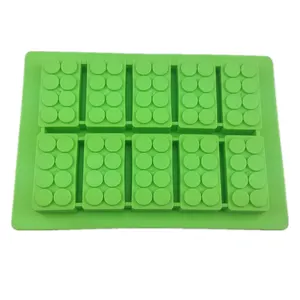Nampan es batu/grosir cetakan es silikon Lego 10 rongga tas Opp silikon bentuk bata Lego persegi dapur rumah berkelanjutan 85g