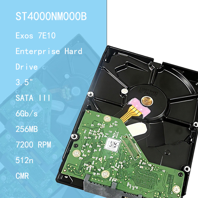 Exos 7E10 ST4000NM000B 4TB 3.5" Internal Hard Drive SATA 6Gb/s 7200RPM 256MB Cache Enterprise Server Storage HDD