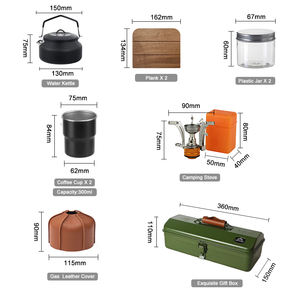 ハイキング用緑色キャリーケース収納ボックス、ポータブルキャンプ用金属ボックス、ティーセット、アラビアティーセット（ケトル、カップ、ストーブ付き） - Product Image 2