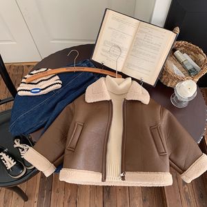 2024 invierno nuevos niños <span class=keywords><strong>y</strong></span> niñas piel integrada estilo occidental chaqueta <span class=keywords><strong>de</strong></span> motocicleta abrigo <span class=keywords><strong>de</strong></span> invierno para niños abrigo niños - Product Image 2