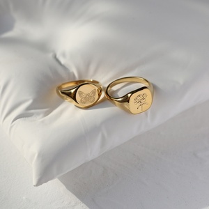 Customize Engrave logo <b>Name</b> Flower Rose Animal butterfly Signet <b>Ring</b> for Women - Product Image 1