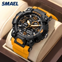 Montre SMAEL 8099 en gros, carrée, avec alarme, chronomètre, mode sport, extérieur, résistante à l'eau 50 bars, cadran lumineux, affichage numérique